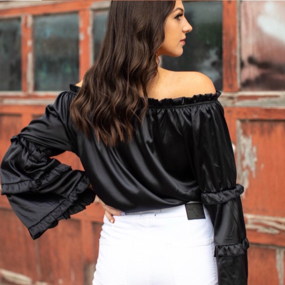 •L&B Birmingham Bell Sleeve Satin Bodysuit•